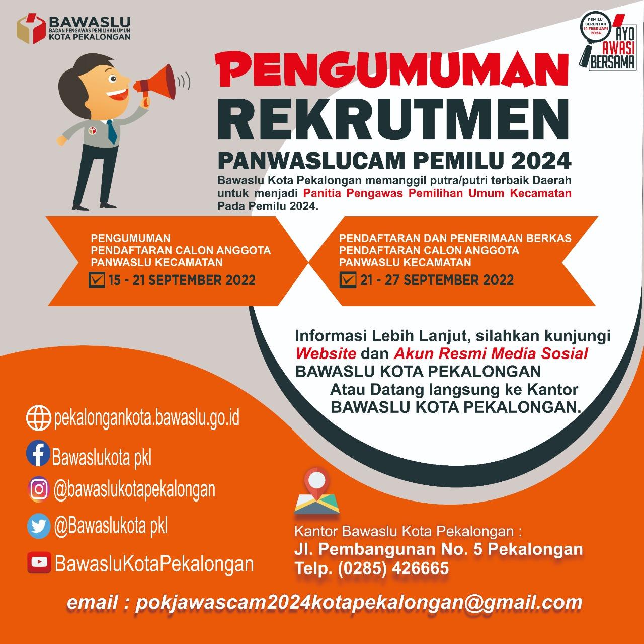 PENGUMUMAN PENDAFTARAN CALON ANGGOTA PANWASLU KECAMATAN DALAM RANGKA PEMILU SERENTAK TAHUN 2024