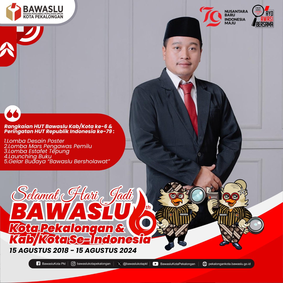 Ucapan dan Rangkaian acara memperingati ulang tahun Bawaslu Kabupaten/Kota ke-6 Bawaslu Kota Pekalongan 