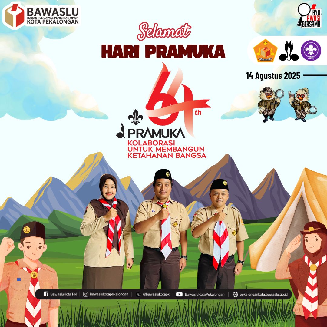 ucapan selamat Hari Pramuka Bawaslu Kota Pekalongan di media sosial Bawaslu Kota Pekalongan