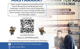 postingan posko aduan masyarakat terkait Pemutakhiran Data Pemilih Berkelanjutan (PDPB) di Media Sosialnya Bawaslu Kota Pekalongan